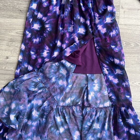 ShopBop RAHI Leila Cut Out Midi Dress Front Slit Chiffon Purple Tie Dye Small - Picture 7 of 12